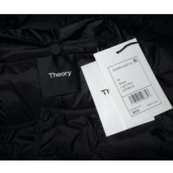 Theory Black Quilted Nylon Detachable Scarf Coat Down Puffer Jacket - Picture 6 of 10